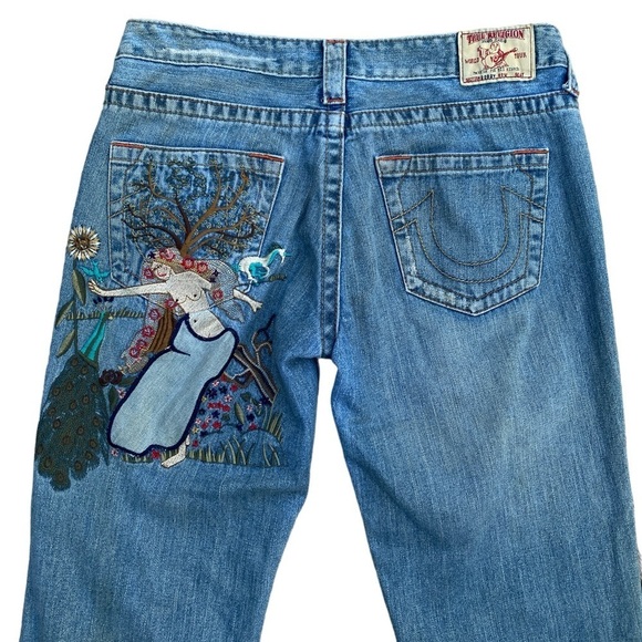 Vintage True Religion Embroidered Jeans Size 30 BOBBY ‘Tree Fairy’ - Picture 11 of 12
